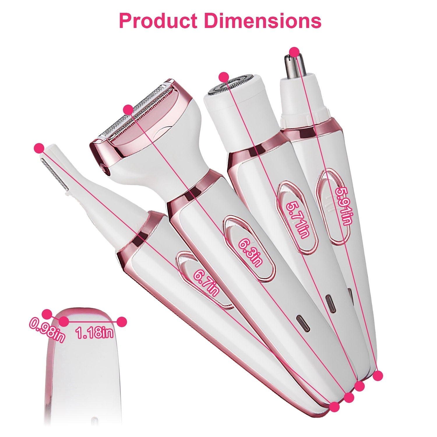 1Pc 4 In 1 Electric Razor For Women Painless Grooming Kit Rechargeable Eyebrow Nose Hair Pubic Hair Bikini Trimmer Face Shaver